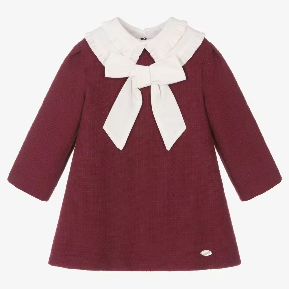 Custom Children Girl Winter Dress With Bow Casual Spain Western Style Cute Wholesale High Quality Kids Clothes Factory