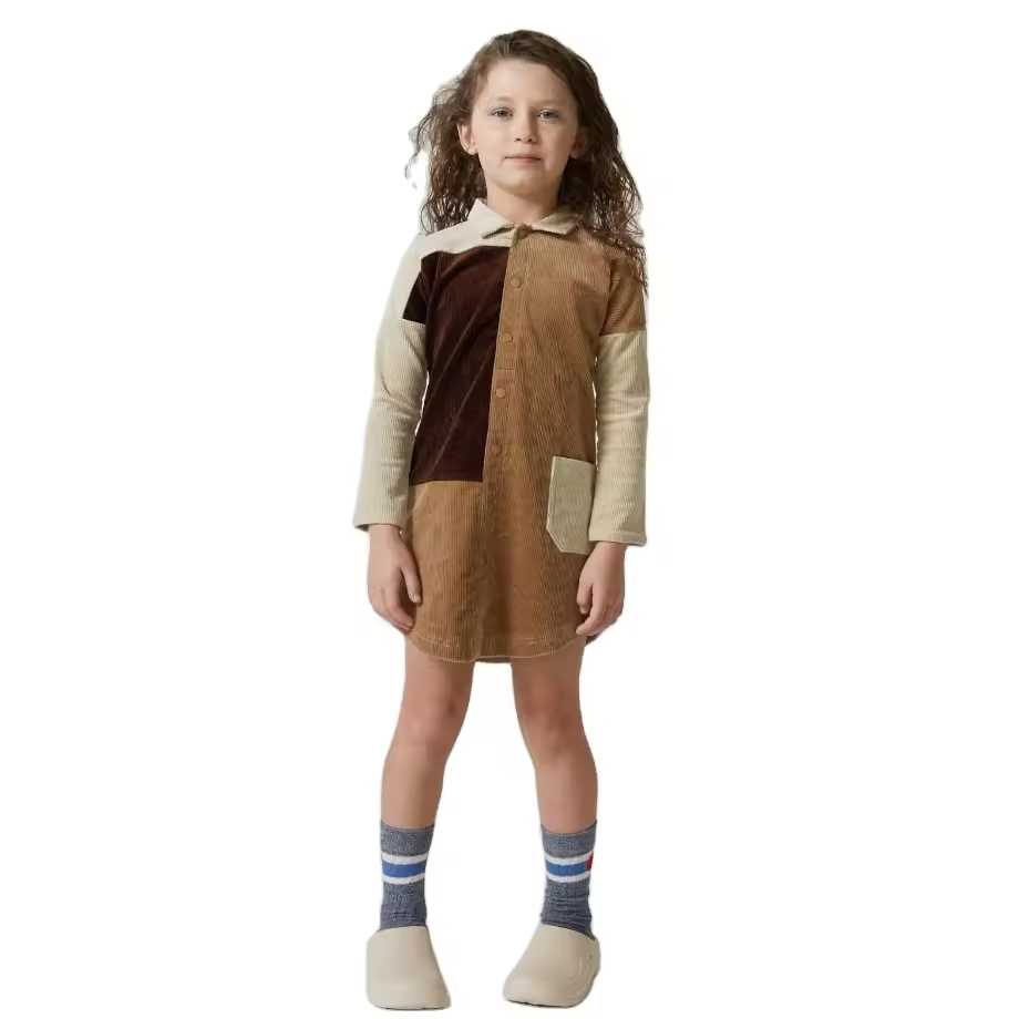 Custom Oversize Kids Dresses Shirt Sample for Girls of 10-11 Yrs Contrast Color 100% Cotton Corduroy Girls Dresses Kids