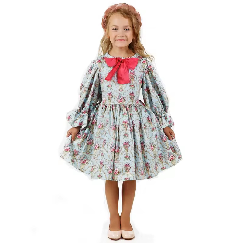 Birthday Party Dress Floral Long Sleeves Nice Dresses for Girls