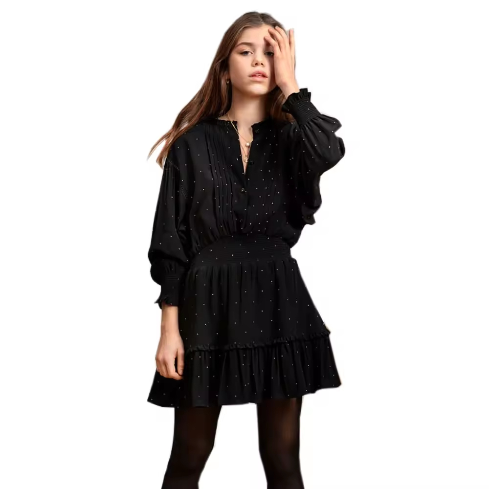 Custom Polka Dots Chiffon Dress for Girls ODM Supply for Teenage Girls Aged 6 to 14 for Autumn Season