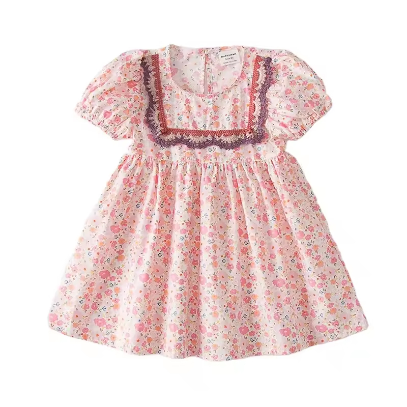 Customized Wholesale Girls Dress Backless Floral Simple Smock with Ruffle Sleeves Knee-Length A-Line Dress for Babies