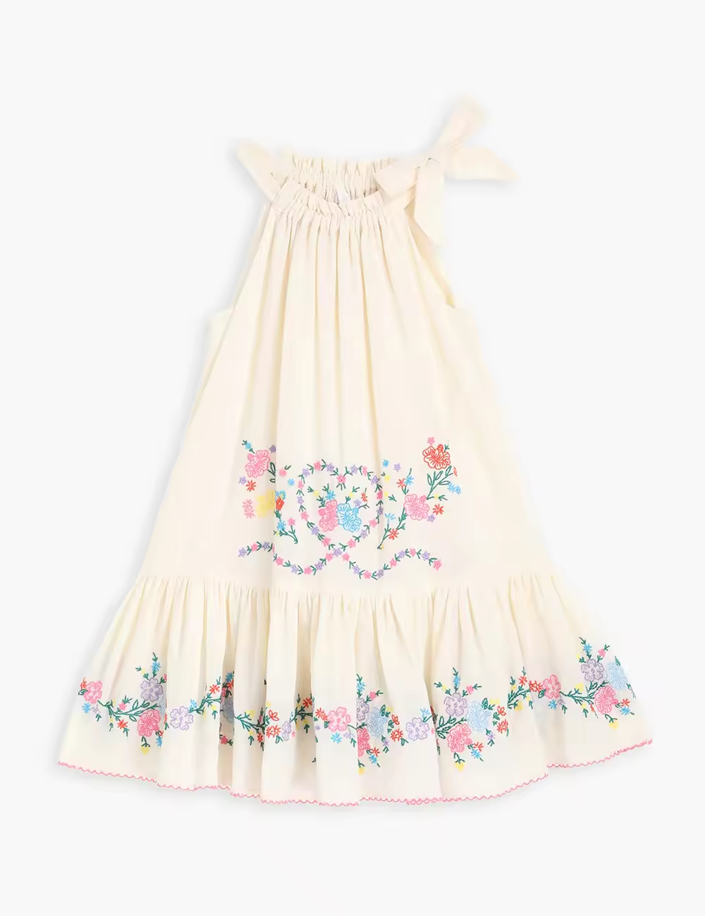 Australia Style Kids Girls Dress Design A-line Off-Shoulder Floral Embroider Casual Cotton Dress