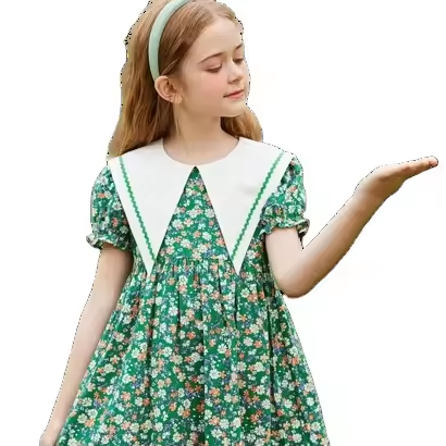 Customized Round Neck Collar Girls' Dress Toddler Dresses Flora Dresses