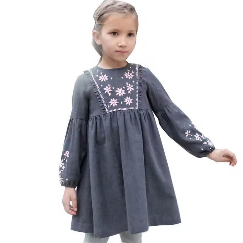 OEM Latest Fashion 2025 AW Children Collection Embroidery Kids Dresses for Girls of 10-11 Years