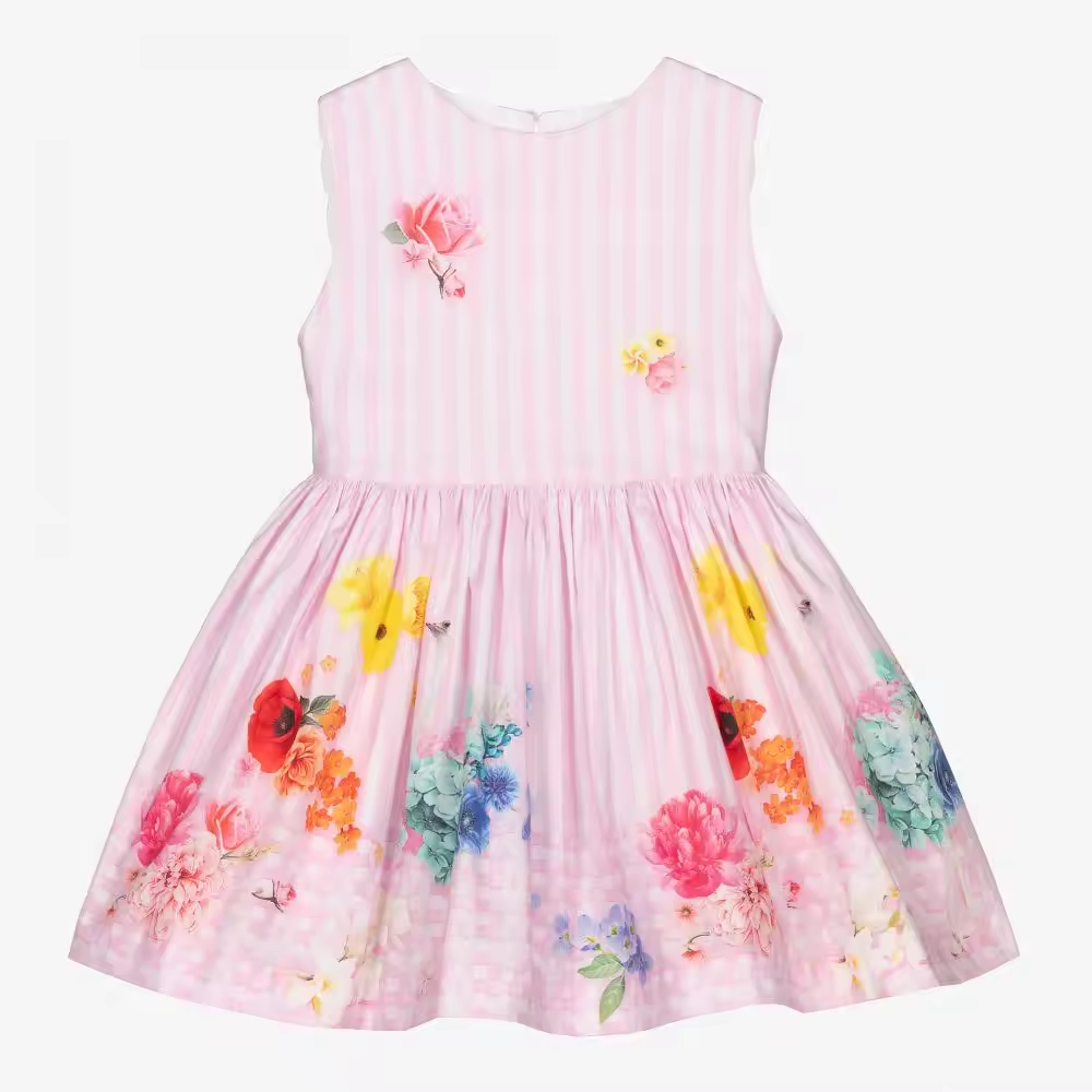 Good Quality Custom Children Clothes Summer Sleeveless Dress for Kids Floral Smocking Girls Dresses Kids