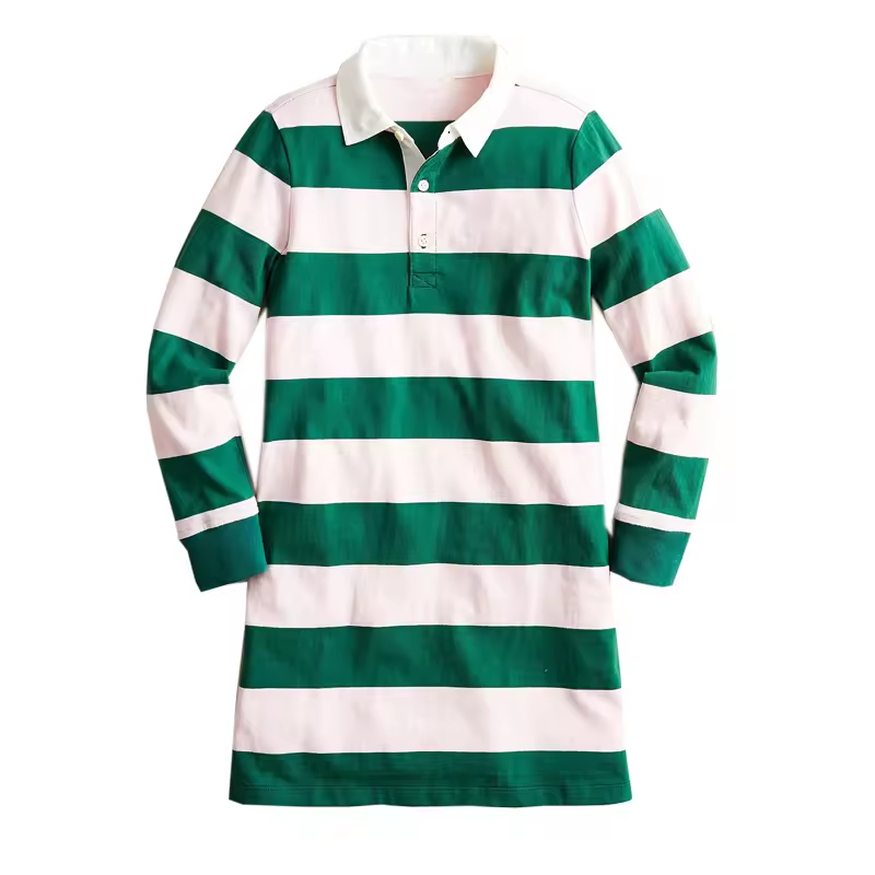 Customized Denim Women Rugby Dress with Polo Collar Halter Design for Mom Me Cotton Spandex Stripes ODM for Autumn Season Kids