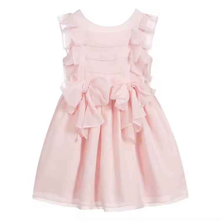Best Selling Summer Fashion Style Sleeveless Baby Girl Dress pink Color Cute Daily Wear Ruffles Girls Dresses Kids With Bowknots
