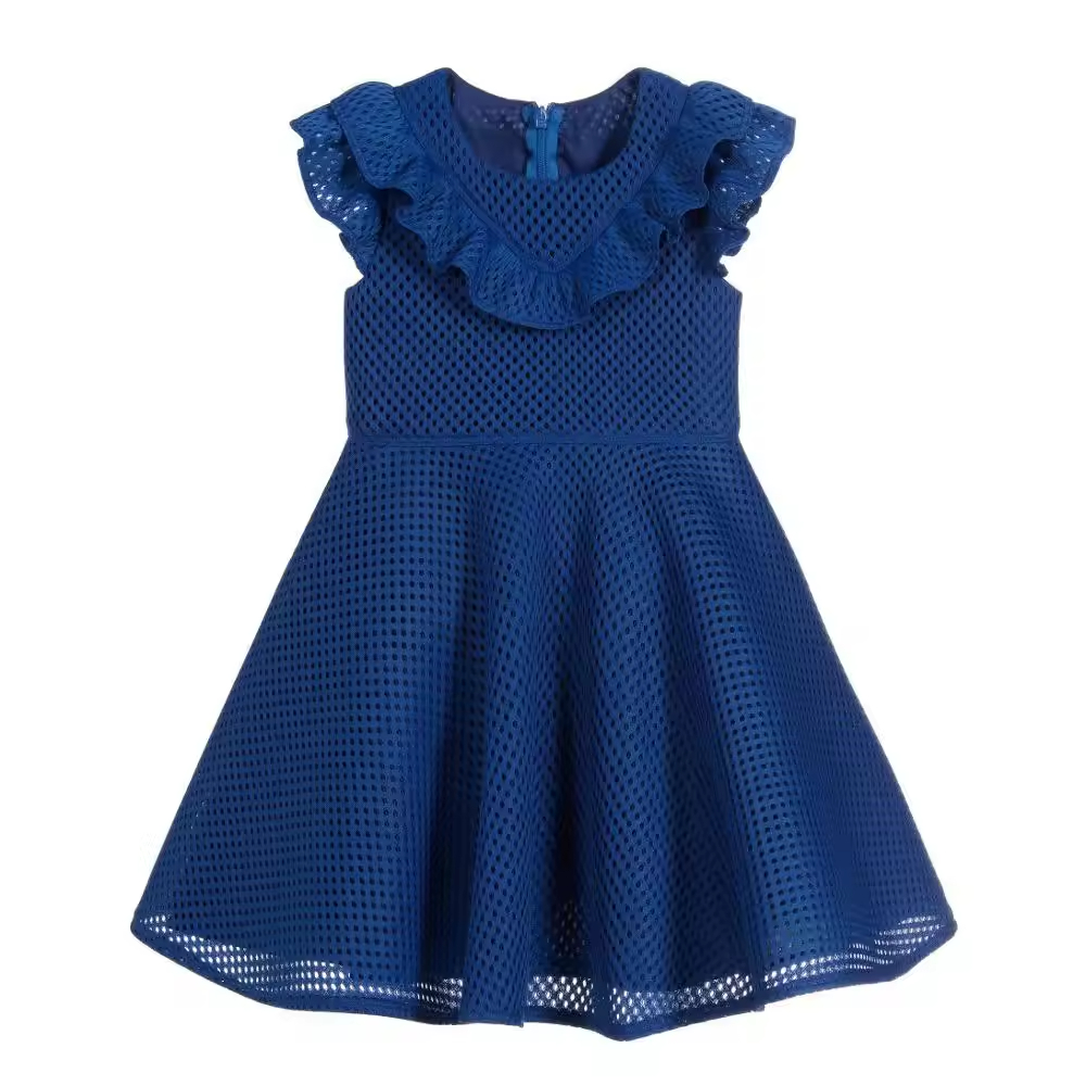 ODM Fashion Sleeveless Small Girls Dress Latest Designs with Solid Pattern and Ruffle Decoration Woven Fabric for Summer
