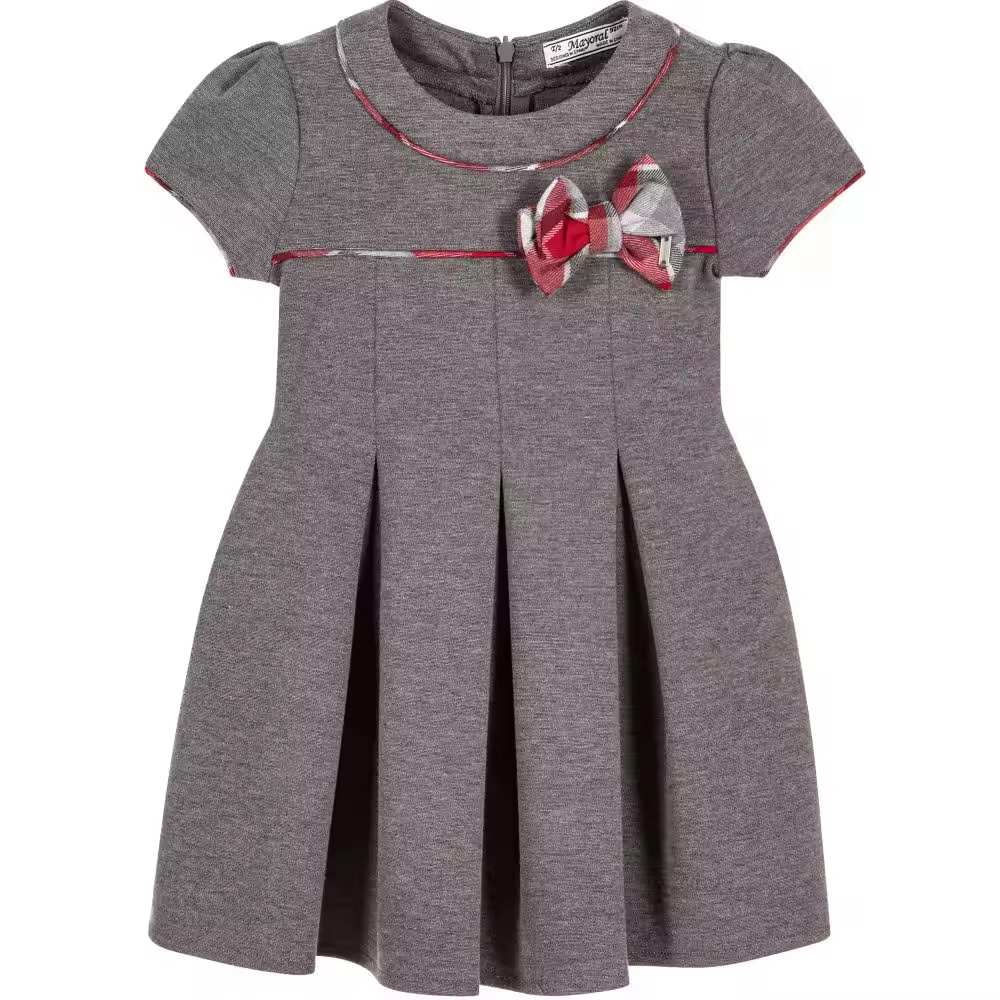 Children's Girls' Dress Short-sleeved Fold Bow Tie Winter School Style