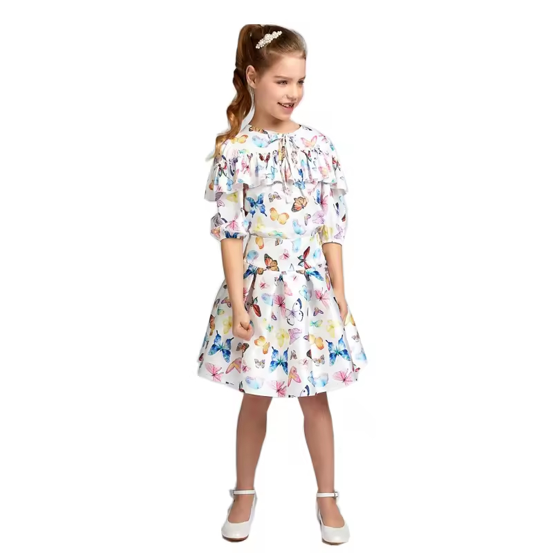 Individual dress style Customized children clothes fancy printing Ruffle girls dress
