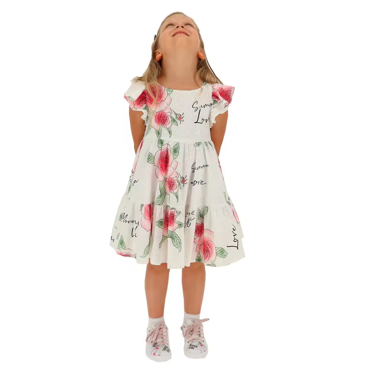 Customized Brand Floral Printing Cotton Embroidery Fabric Children Clothes Girl Dresses 6-14 Years Child Summer Dress Factory