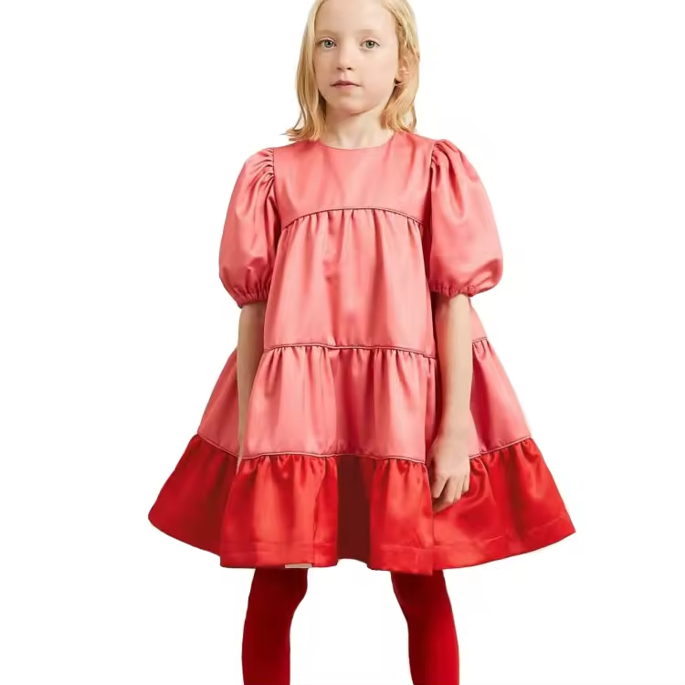 OEM Service Bright Color Fashion Short Sleeve Summer Prom Dress Loose High Quality Knee Length Party Toddler Dresses for Girls