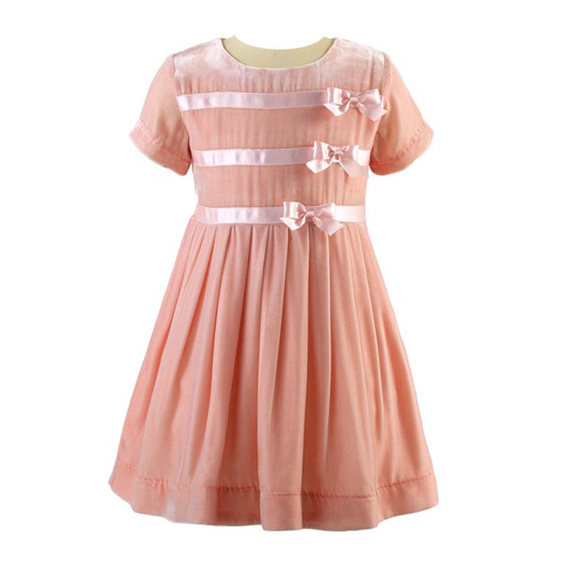 Kids Princess Wedding and Party Dress Casual Mini Style With O-Neck Short Sleeve and Bow Decoration for Spring for Age Group
